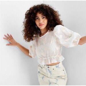 Future Collective Gabriella Karefa Johnson Floral Puff Sleeve Crop Top Size S